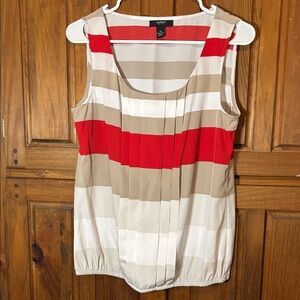 Alfani Petite Women's Bold Striped Sleeveless Blouse - Red, Tan, White Size 8P